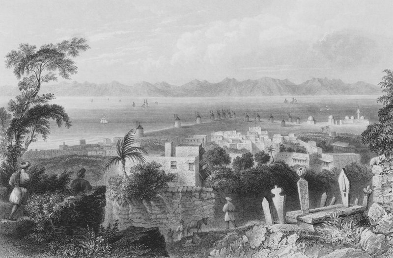 Rhodes, the Ancient Dodanim, with the Channel between the Island and Asia Minor  by William Henry Bartlett