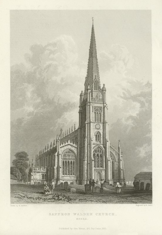 Safran Walden Kilisesi, Essex by William Henry Bartlett