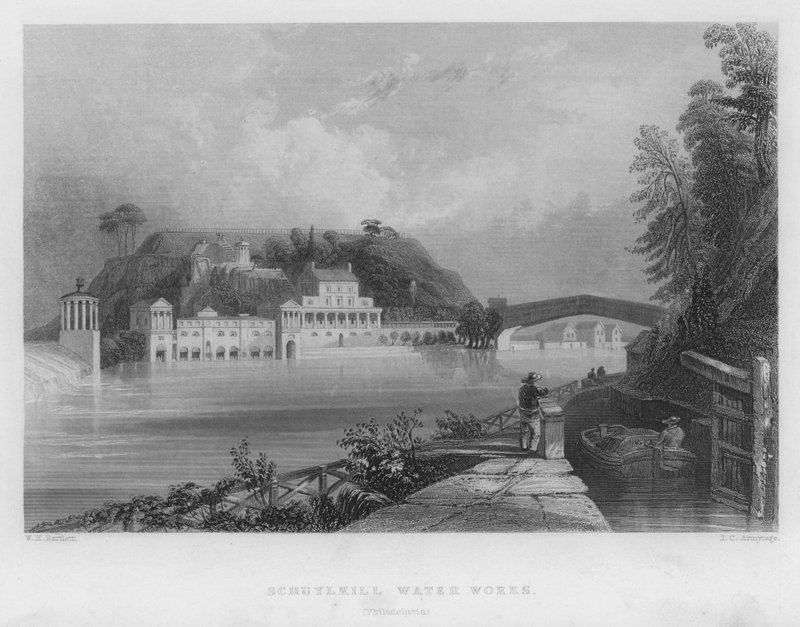 Schuylkill Su İşleri, Philadelphia (gravür) by William Henry Bartlett
