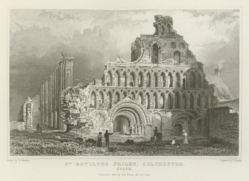 Aziz Botolph Manastırı, Colchester, Essex by William Henry Bartlett