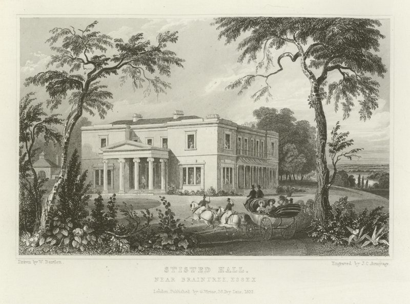 Braintree, Essex yakınlarındaki Stisted Hall by William Henry Bartlett