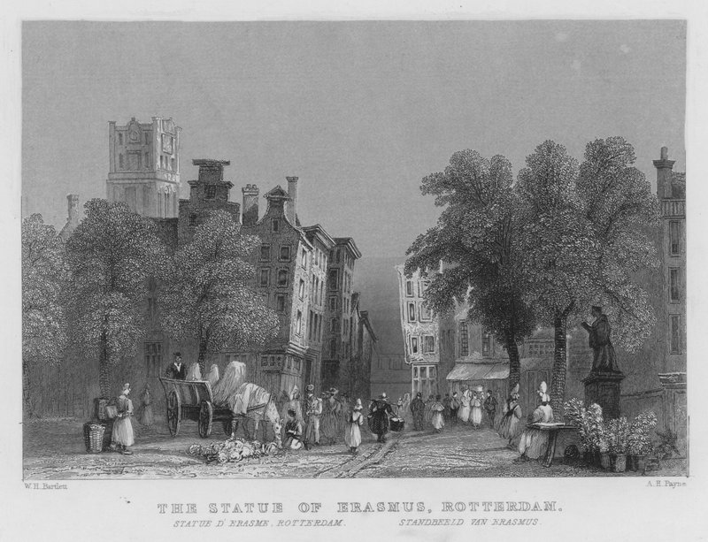 Erasmus Heykeli, Rotterdam (gravür) by William Henry Bartlett