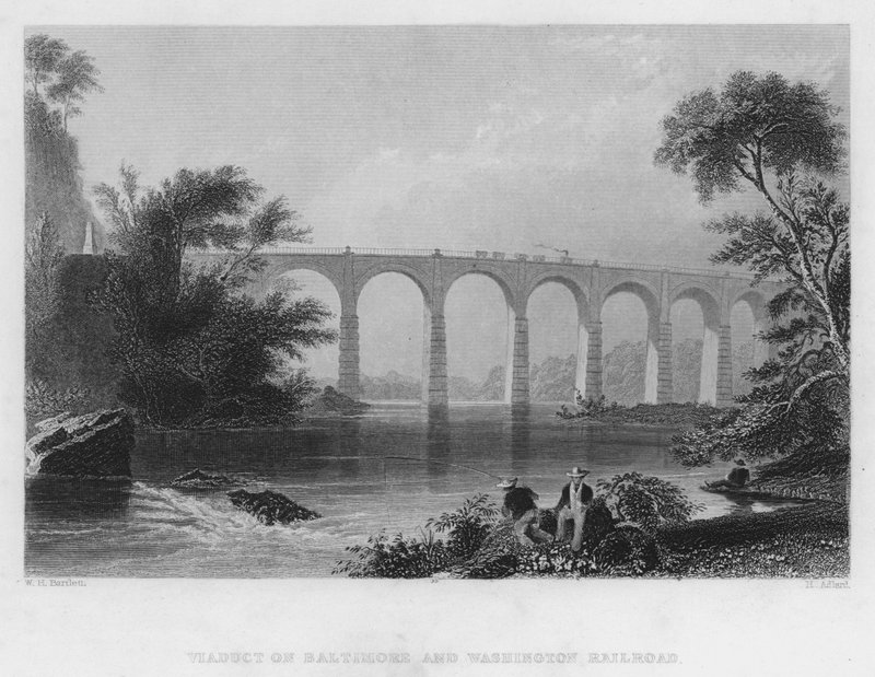 Baltimore ve Washington Demiryolundaki Viyadük (gravür) by William Henry Bartlett