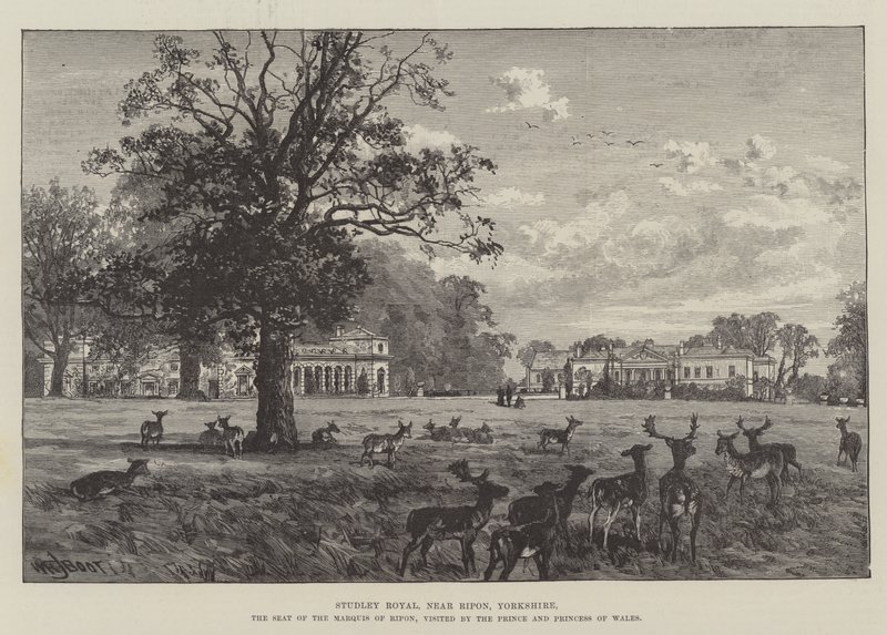 Studley Royal, Ripon yakınlarında, Yorkshire, Ripon Markisinin Koltuğu, Galler Prensi ve Prensesi tarafından ziyaret edildi by William Henry James Boot