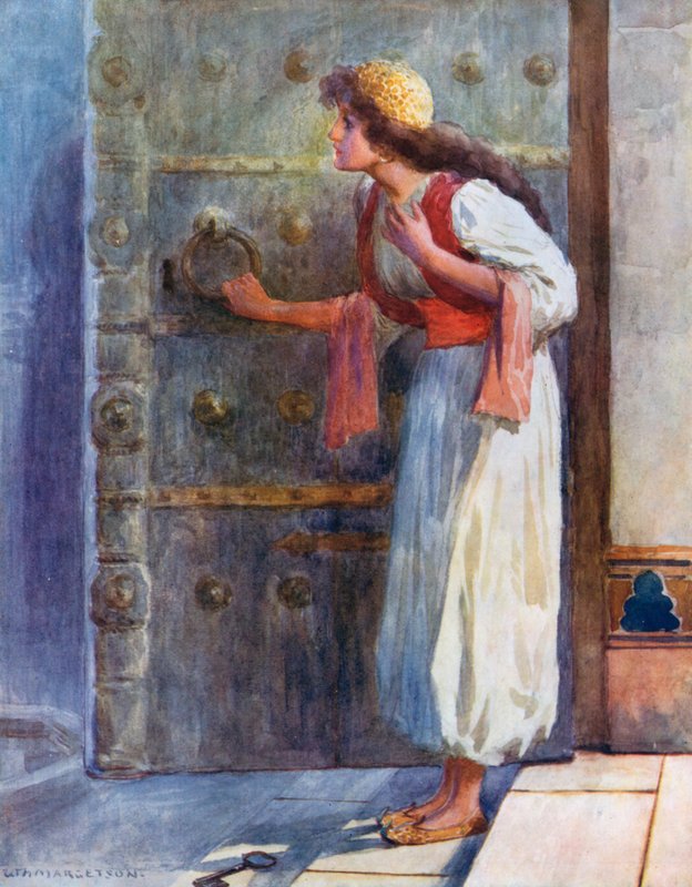 Korkudan titreyerek sihirli anahtarı yere düşürdü by William Henry Margetson