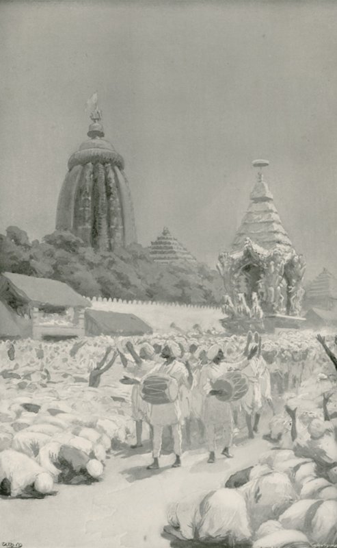 Worshippers Prostrating themeselves before the Famous Car at the festival of Jagannath  by William Henry Margetson