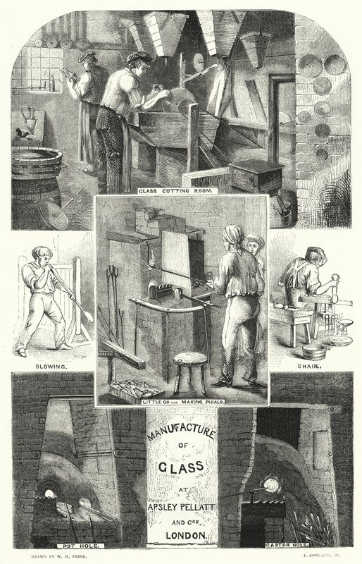Apsley Pellatt and Cos, Londra'da Cam İmalatı (gravür) by William Henry Pike