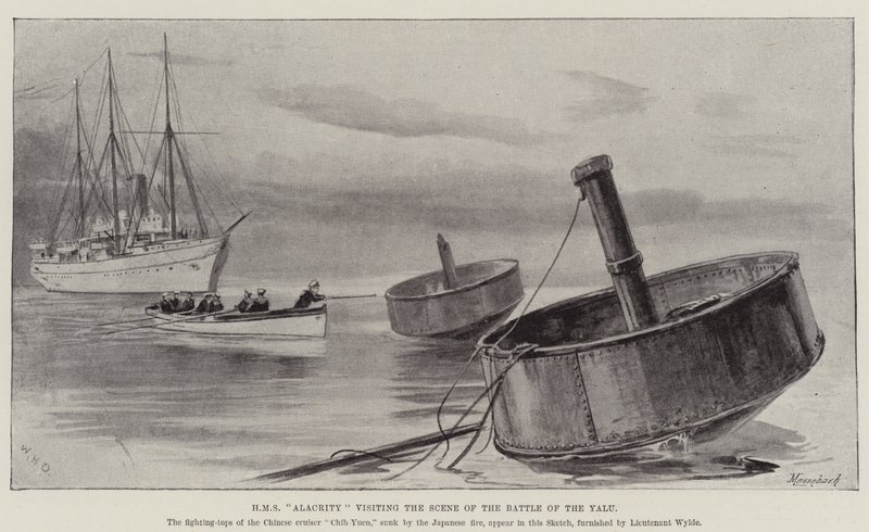 HMS Alacrity, Yalu Muharebesi Sahnesini ziyaret ediyor by William Heysham Overend