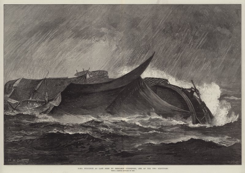 HMS Eurydice En Son İki Hayatta Kalandan Biri Benjamin Cuddiford tarafından görüldü by William Heysham Overend