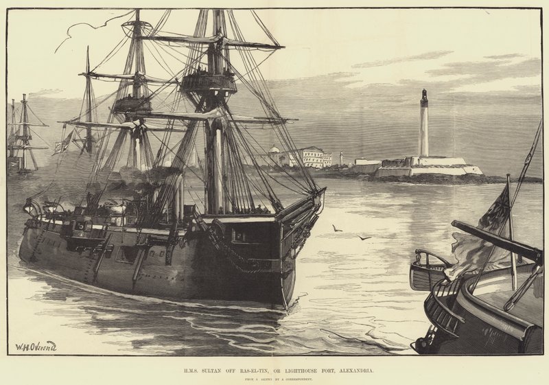 Ras-el-Tin kapalı HMS Sultan veya İskenderiye Feneri Kalesi by William Heysham Overend