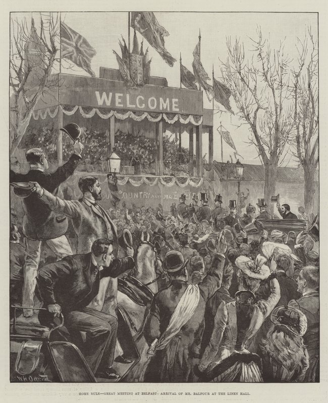 Ev Kuralı, Belfast'ta Büyük Buluşma, Bay Balfour'un Keten Salonuna Gelişi by William Heysham Overend