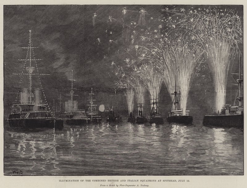 Kombine İngiliz ve İtalyan Filolarının Spithead'de Aydınlatılması, 12 Temmuz by William Heysham Overend