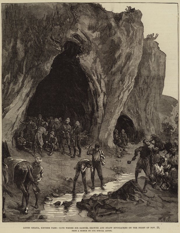 Lundi Khana, Hayber Geçidi, 23 Kasım Gecesi Sir Samuel Browne ve Personelin bivouak yaptığı Mağara by William Heysham Overend