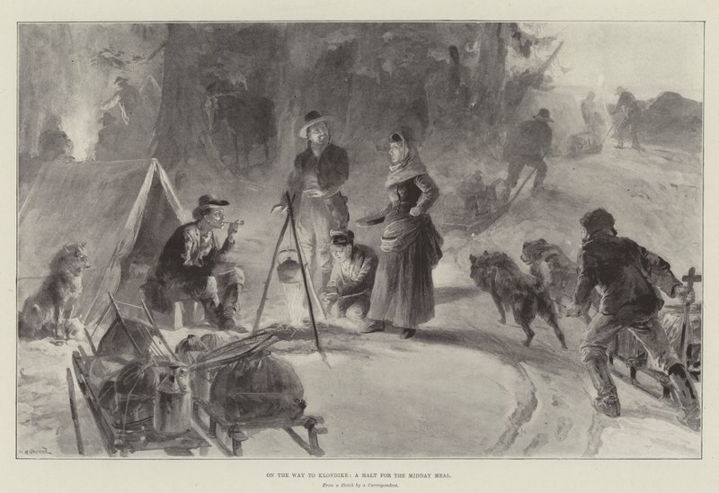 Klondike Yolunda, Öğle Yemeği için Duraklama by William Heysham Overend