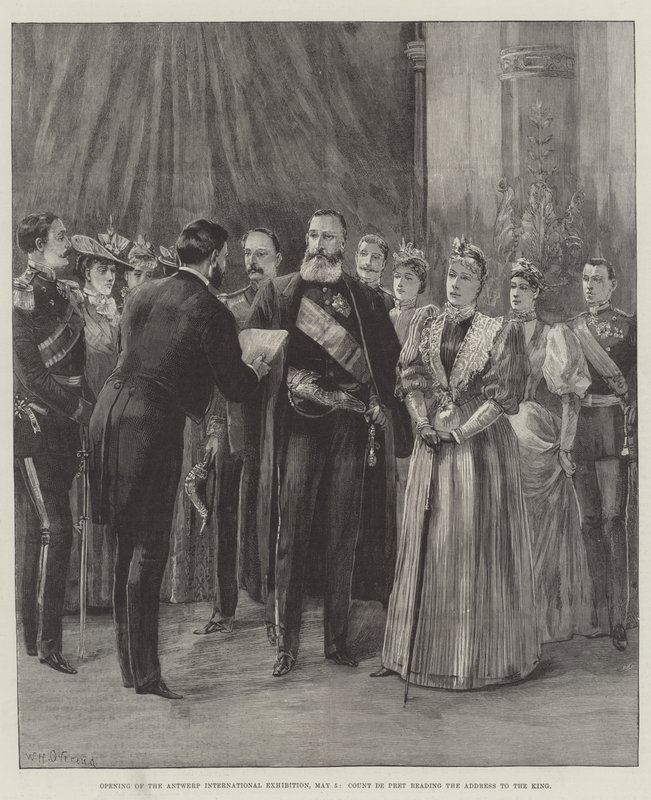 Antwerp Uluslararası Sergisinin Açılışı, 5 Mayıs, Kont de Pret Kralın Adresini okuyor by William Heysham Overend
