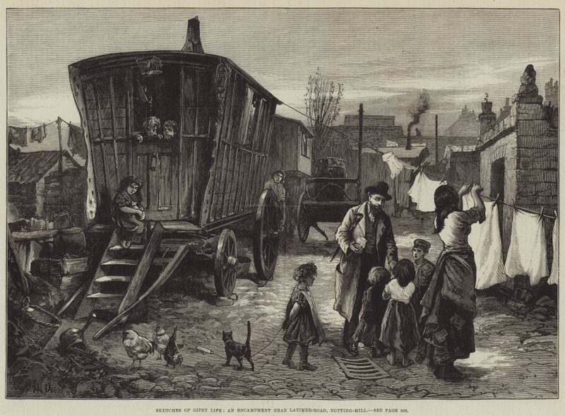 Latimer-Road, Notting-Hill yakınlarındaki bir Kamp Yeri olan Gipsy Life'ın Eskizleri by William Heysham Overend