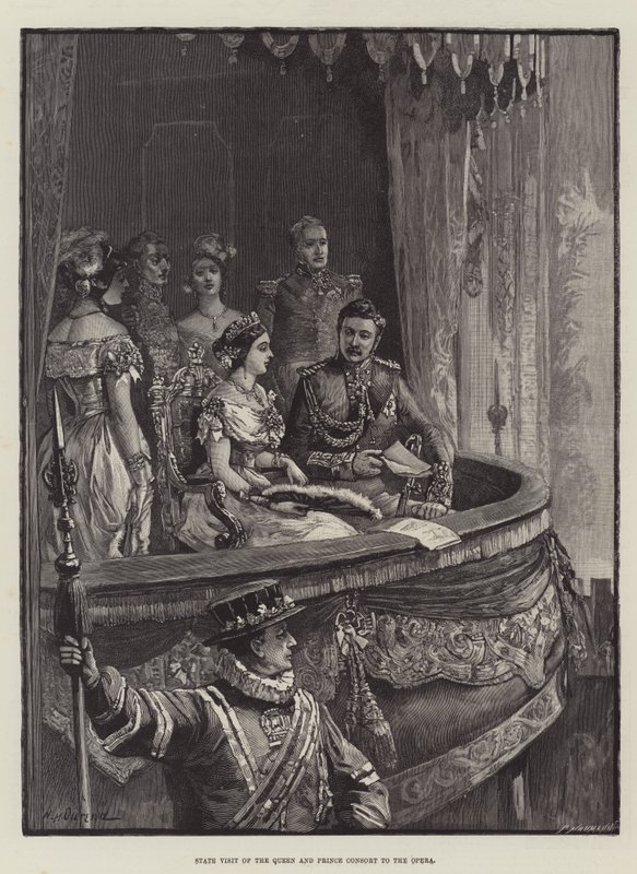 Kraliçe ve Prens Eşinin Operaya Devlet Ziyareti by William Heysham Overend