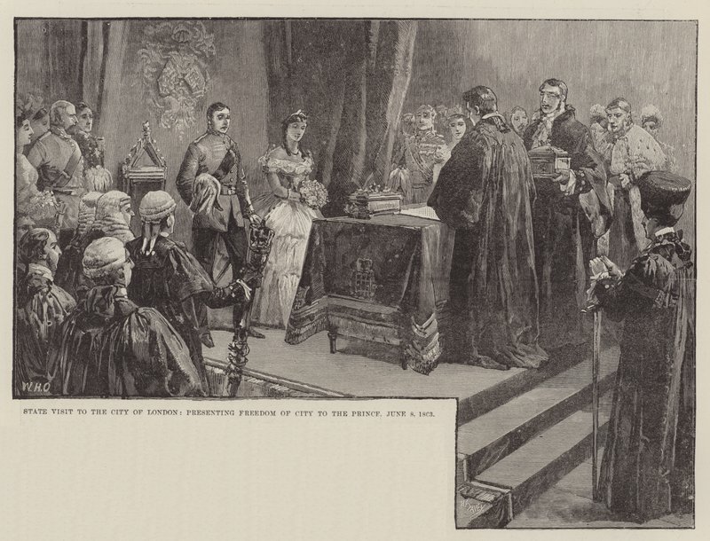 Londra Şehri Devlet Ziyareti, Prense Şehir Özgürlüğünün sunulması, 8 Haziran 1863 by William Heysham Overend