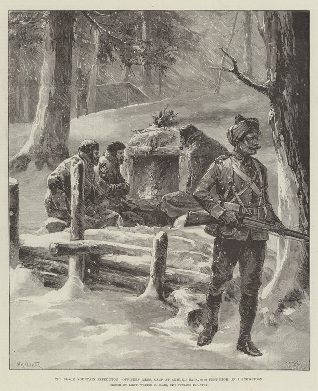 Kara Dağ Seferi, Subayların Kargaşası, Akhund Baba Kampı, 9100 Feet Yükseklik, Kar Fırtınasında by William Heysham Overend