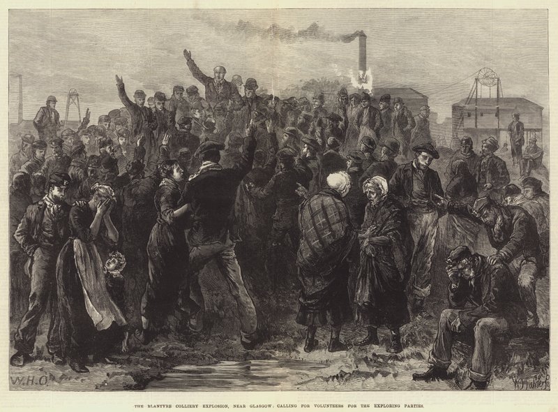 Glasgow yakınlarındaki Blantyre Colliery Patlaması, Keşif Partileri için Gönüllüler Çağırıyor by William Heysham Overend