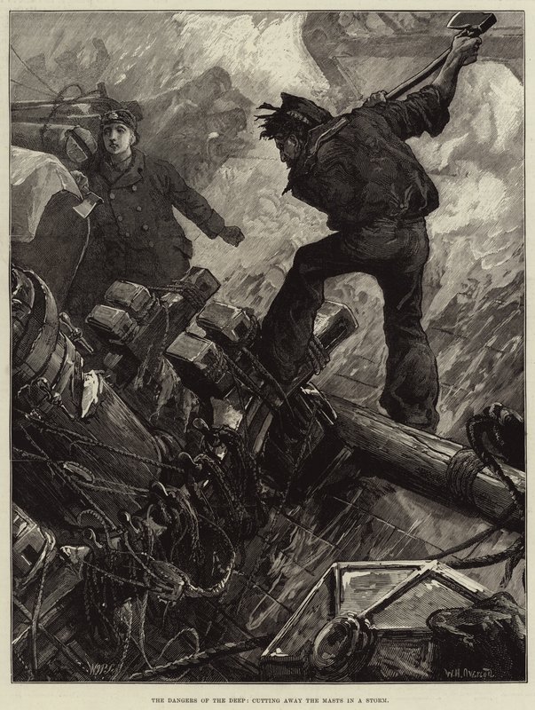Derinlerin Tehlikeleri, Fırtınada Direkleri Keserek by William Heysham Overend