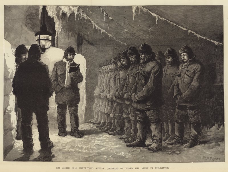 Kuzey Kutbu Seferi, Pazar Sabahı Gemide Kış Ortasında Uyarı by William Heysham Overend