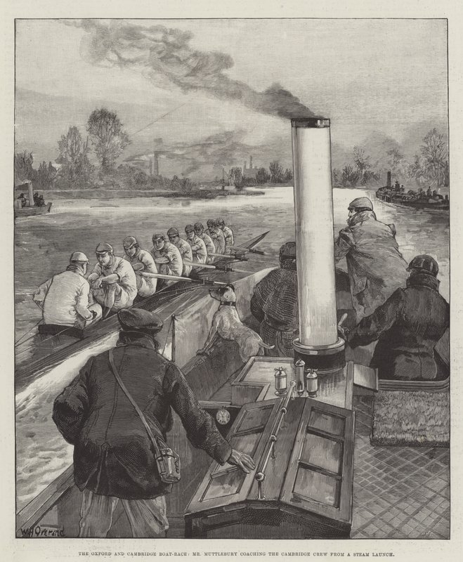 Oxford ve Cambridge Tekne Yarışı, Bay Muttlebury, Steam Lansmanından Cambridge Ekibine koçluk yapıyor by William Heysham Overend