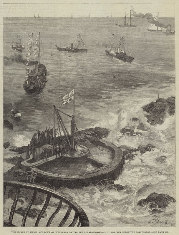 Galler Prensi ve Edinburgh Dükü, Yeni Eddystone Deniz Feneri'nin Temel Taşını Döşüyor by William Heysham Overend