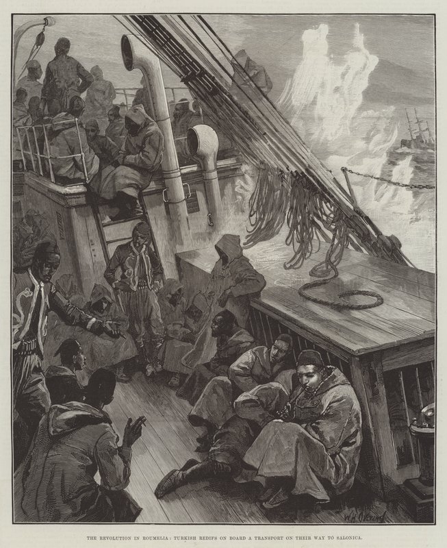 Rumeli Devrimi, Türk Redifleri Selanik Yolunda Bir Araçta by William Heysham Overend