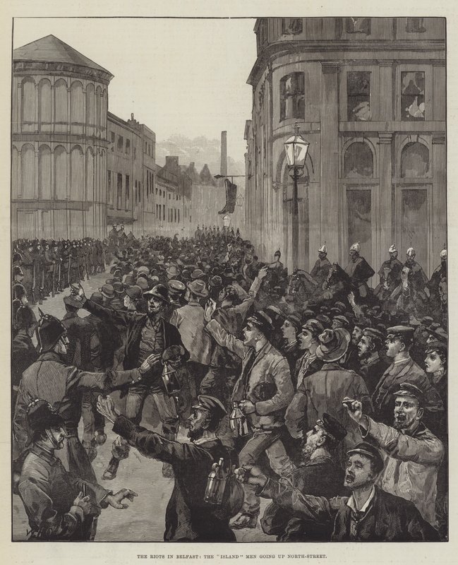 Belfast'taki İsyanlar, Ada Adamları Kuzey Sokağı'na çıkıyor by William Heysham Overend