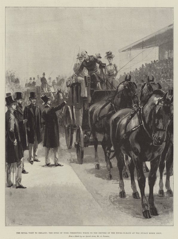İrlanda Kraliyet Ziyareti, York Dükü Dublin At Şovunda Dörtlülerin Sürücülerine Kamçı Sunuyor by William Heysham Overend