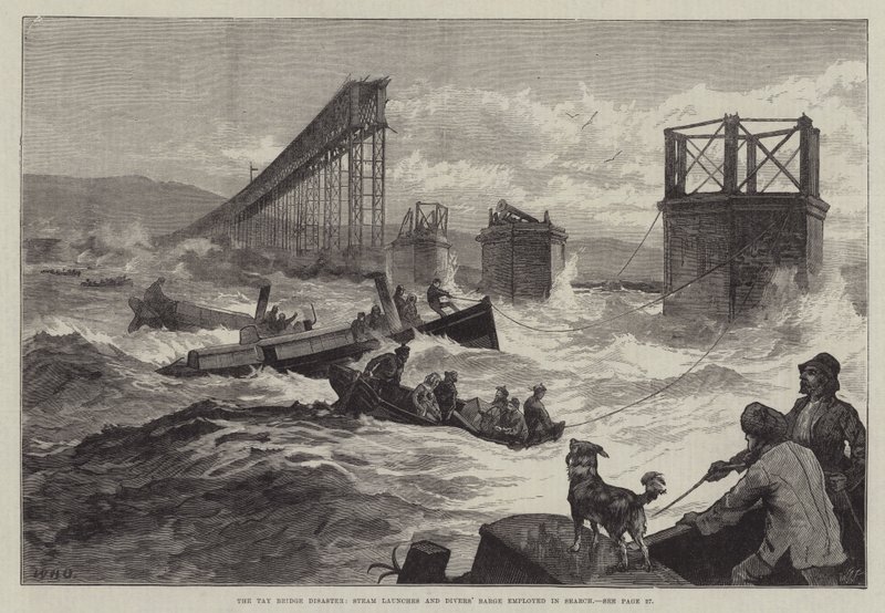 Tay Bridge Felaketi, Buhar Fırlatmaları ve Aramada Kullanılan Dalgıç Mavnası by William Heysham Overend