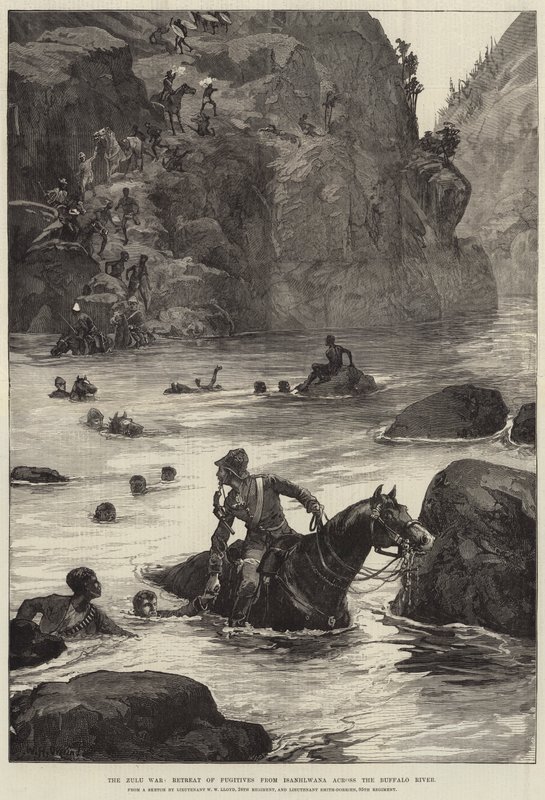 Zulu Savaşı, Buffalo Nehri boyunca Isanhlwana'dan Kaçakların Geri Çekilmesi by William Heysham Overend