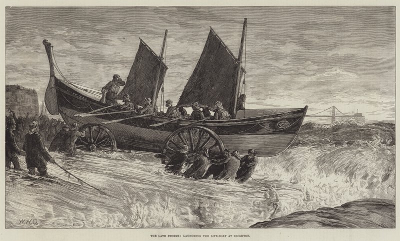 Son Fırtınalar, Brighton'da Cankurtaran Teknesini denize indiriyor by William Heysham Overend