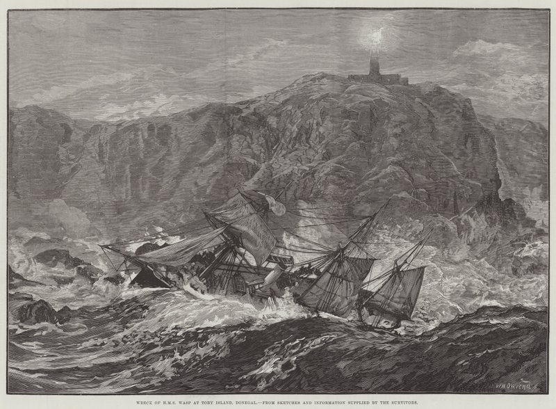 ಡೊನೆಗಲ್ ಟರ್ಕಿಯ ಟೋರಿ ದ್ವೀಪದಲ್ಲಿ HMS ಕಣಜದ ಧ್ವಂಸ by William Heysham Overend