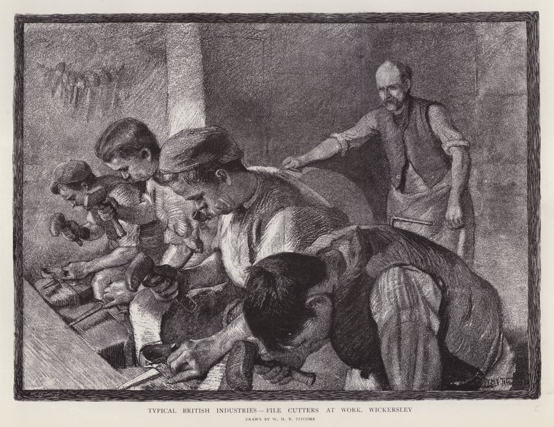 Eğe kesiciler iş başında, Wickersley, Güney Yorkshire (lito) by William Holt Yates (after) Titcomb