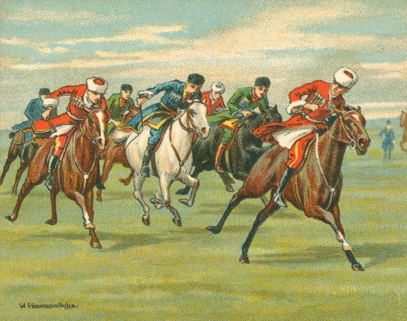 Yarışlar Tarihi ve Modern, Kazak At Yarışları (chromolitho) by William Hounsom Byles