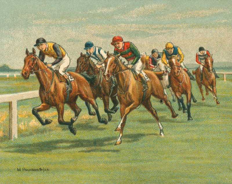 Yarışlar Tarihi ve Modern, Düz Yarış, At, Modern (chromolitho) by William Hounsom Byles