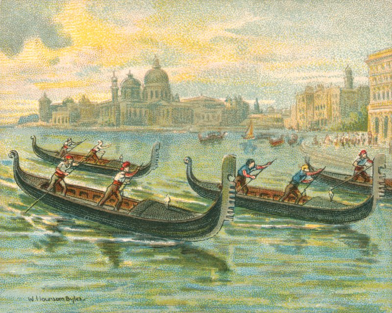 Yarışlar Tarihi ve Modern, Gondol Yarışları (chromolitho) by William Hounsom Byles