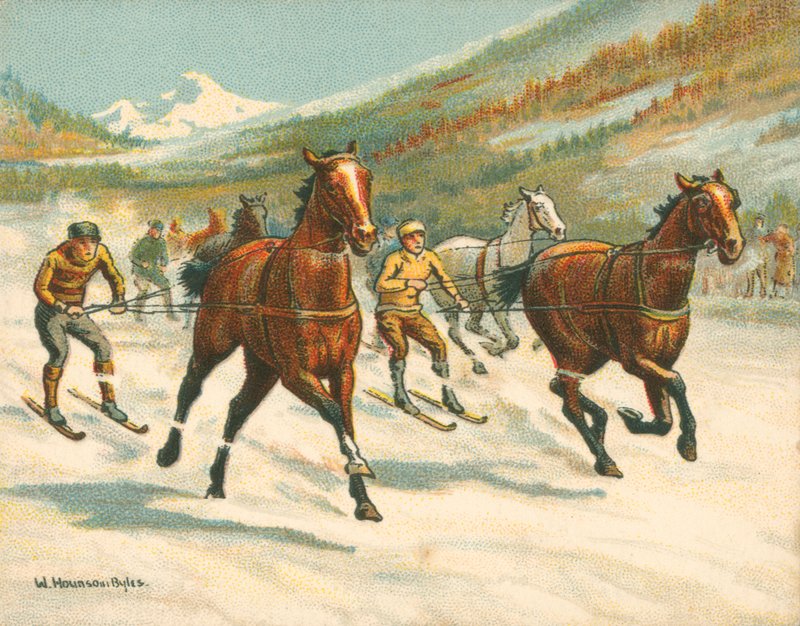 Yarışlar Tarihi ve Modern, Ski-Joring (chromolitho) by William Hounsom Byles