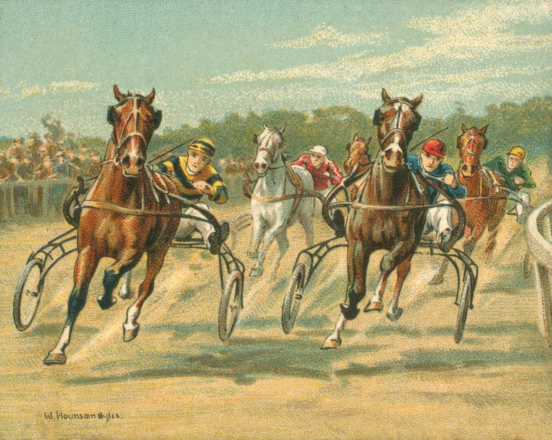 Yarışlar Tarihi ve Modern, Trotting ve Pacing Yarışları (chromolitho) by William Hounsom Byles