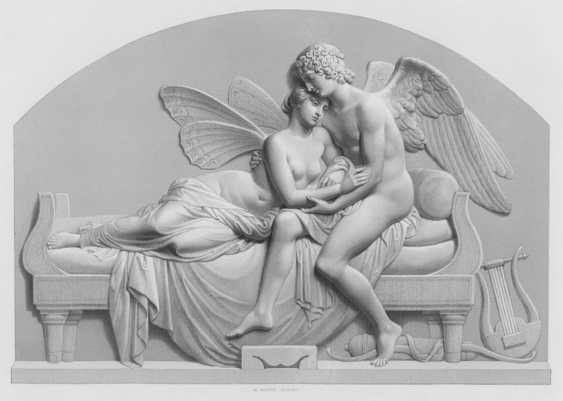 Cupid ve Psyche, J Gibson, RA'nın Kraliçe Koleksiyonu'ndaki heykelinden (gravür) by William John Roffe