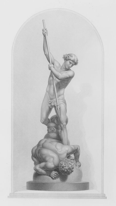 Michael ve Şeytan, Flaxman, RA tarafından mermer grubundan, W Roffe tarafından oyulmuş (gravür) by William John Roffe