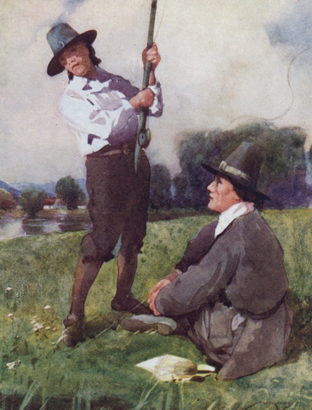 The Compleat Angler için çizim, Izaak Walton (renkli litho) by William Lee Hankey