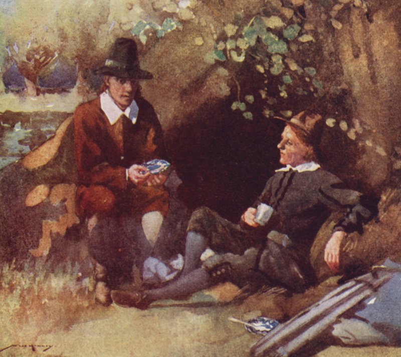 The Compleat Angler için çizim, Izaak Walton (renkli litho) by William Lee Hankey