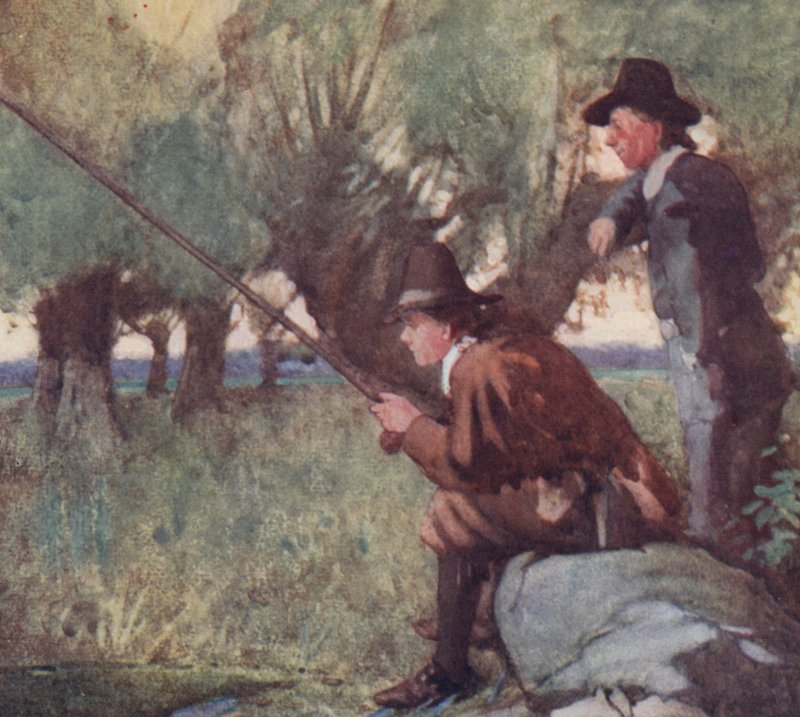 The Compleat Angler için çizim, Izaak Walton (renkli litho) by William Lee Hankey