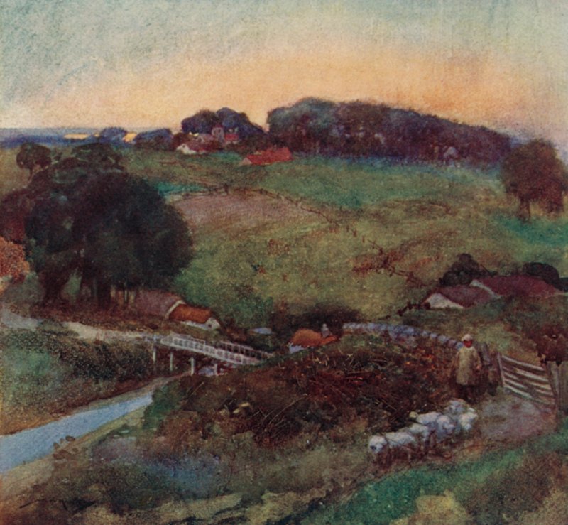 The Deserted Village için İllüstrasyon, Oliver Goldsmith (renkli lito) by William Lee Hankey