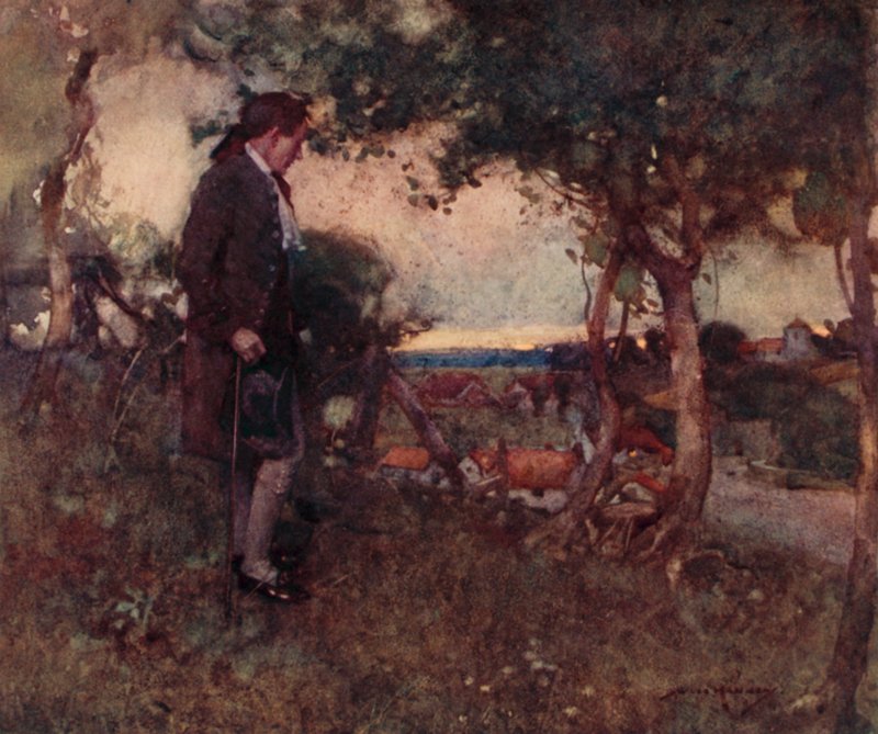 The Deserted Village için İllüstrasyon, Oliver Goldsmith (renkli lito) by William Lee Hankey