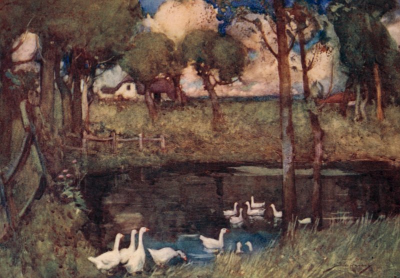 The Deserted Village için İllüstrasyon, Oliver Goldsmith (renkli lito) by William Lee Hankey