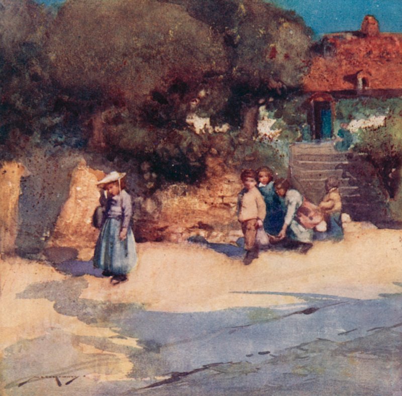 The Deserted Village için İllüstrasyon, Oliver Goldsmith (renkli lito) by William Lee Hankey